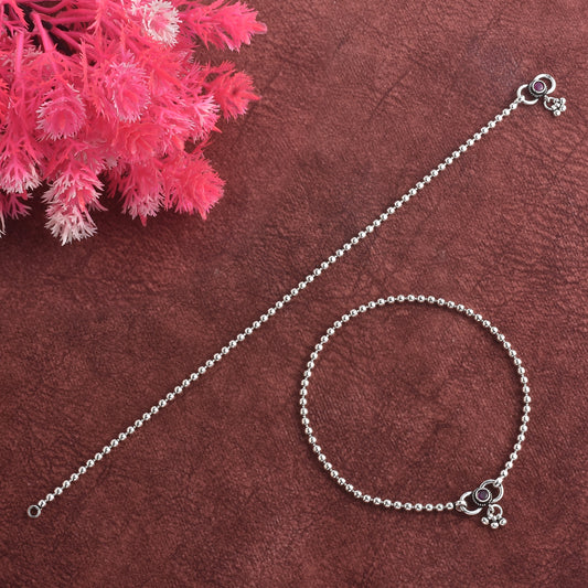 Silver Rava Beads Bliss Anklet ( Pair)
