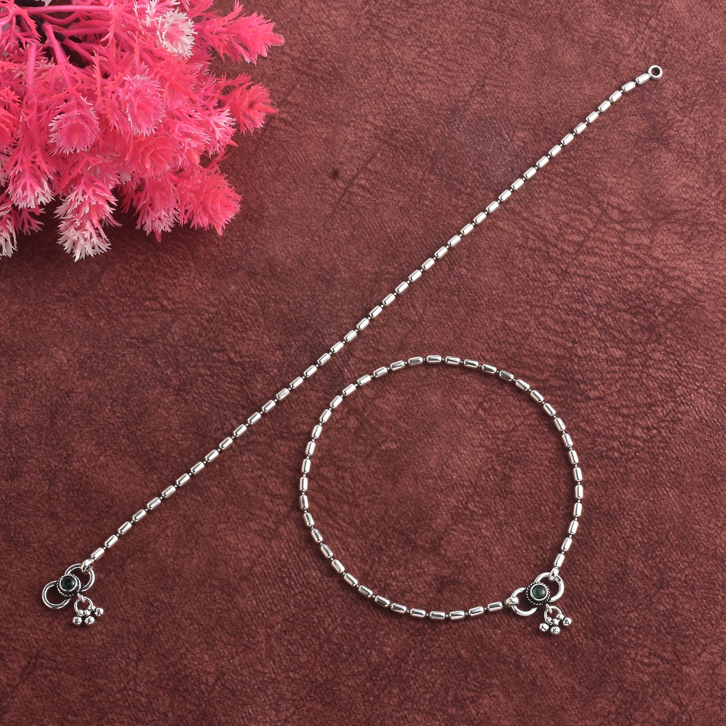 Silver Bead Bliss Anklet( Pair)