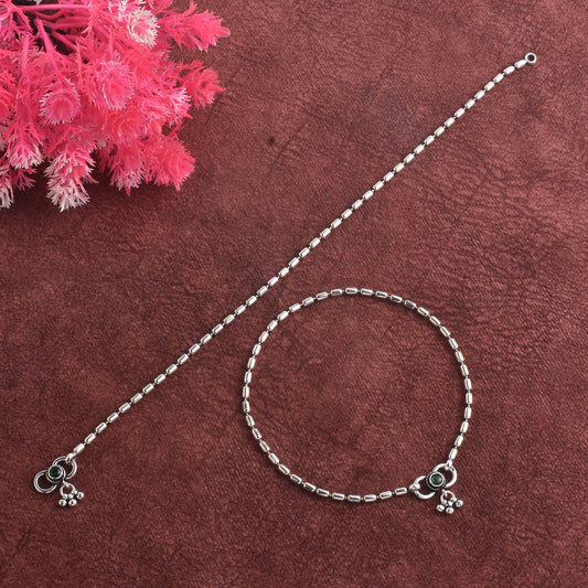 Silver Bead Bliss Anklet( Pair)
