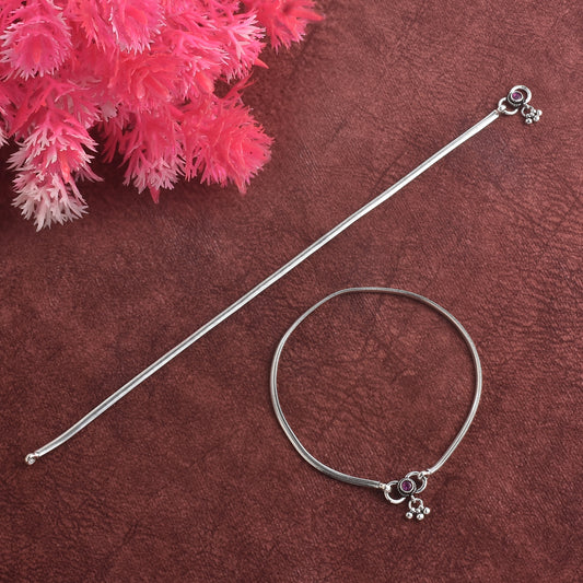 Silver Dazzling Plain Chain Anklet( Pair)