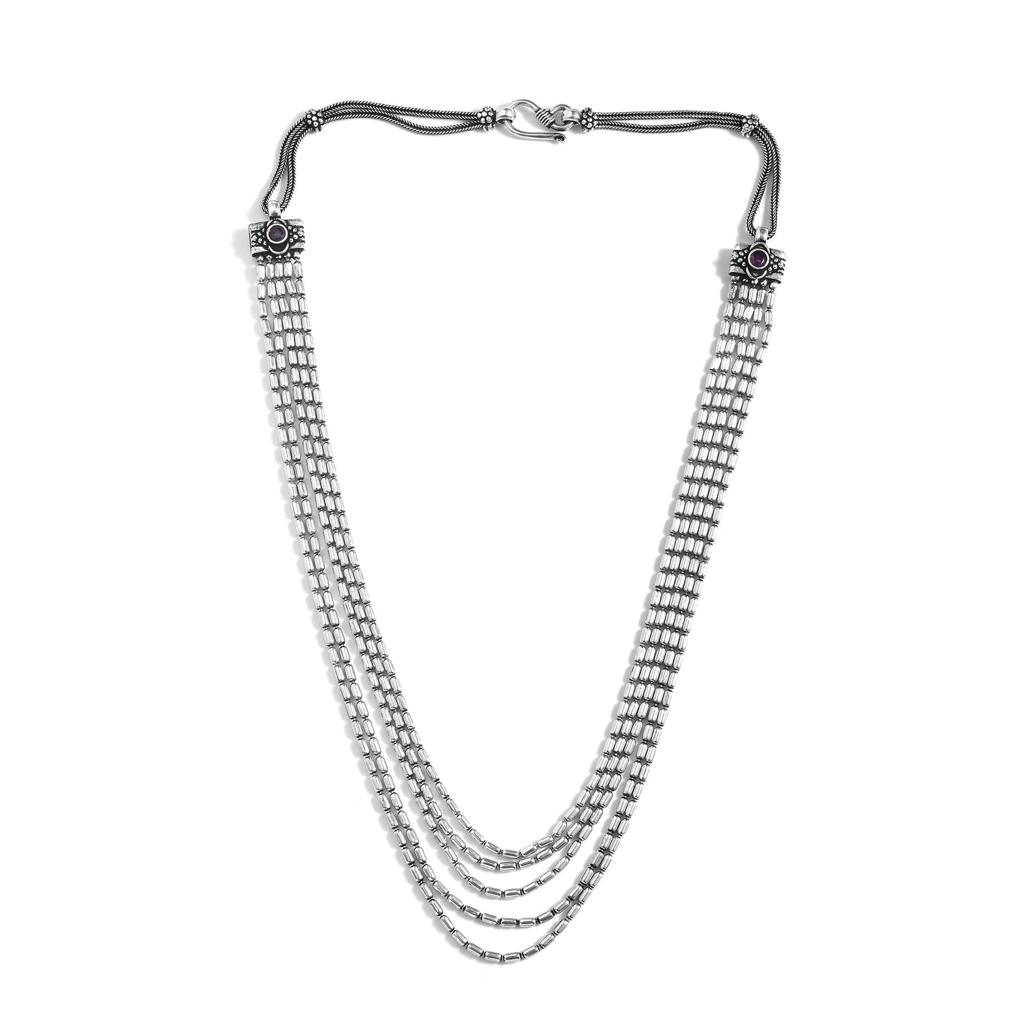 Silver Cyclinderical Five Layered Neckchain
