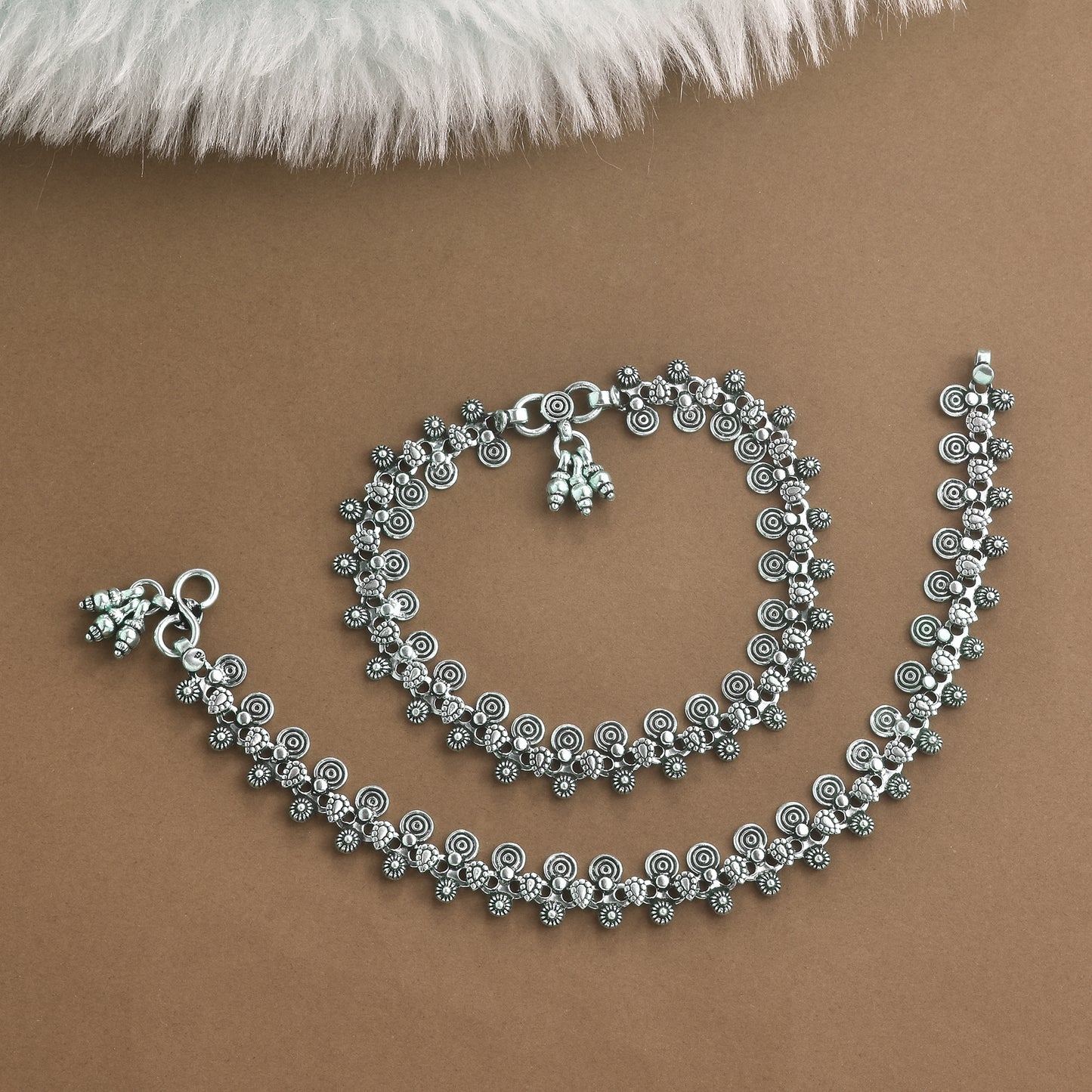 Silver Tribal Spiral Charm Anklet( Pair)