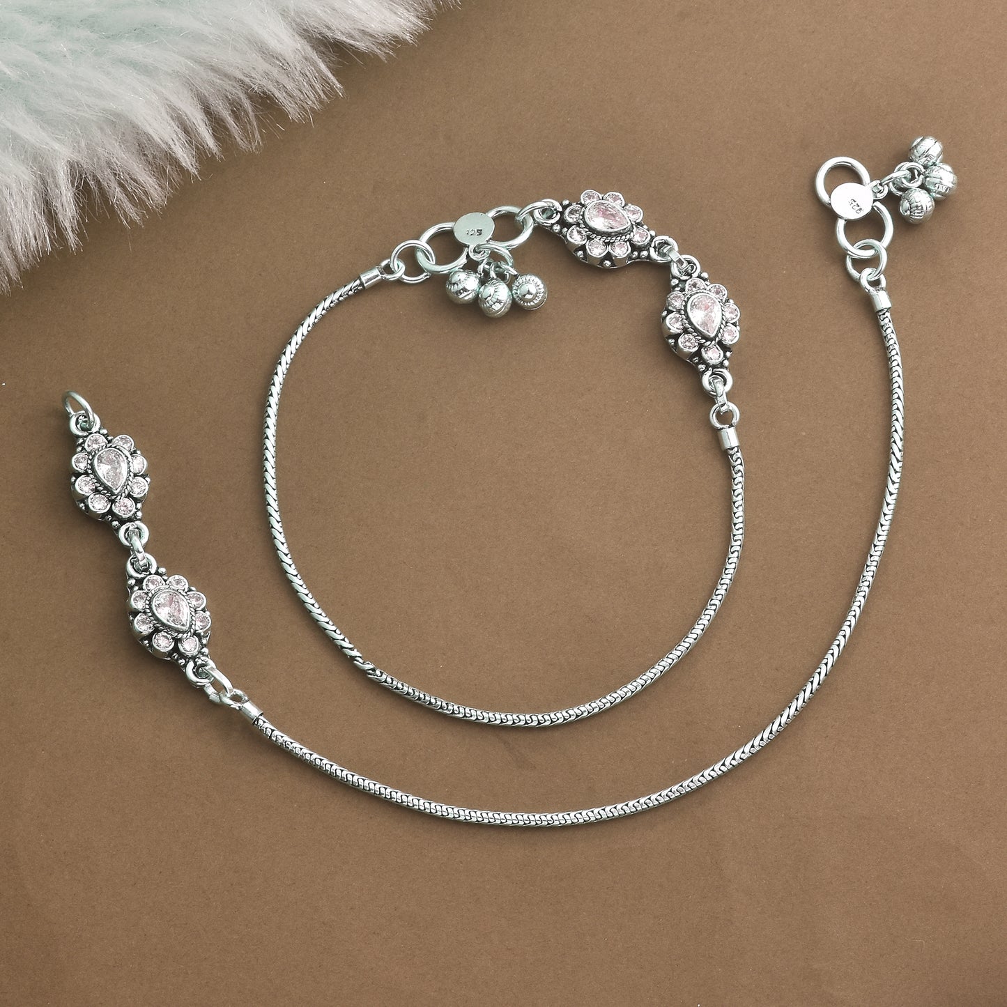 Silver Zircon Blossom Anklet( Pair)
