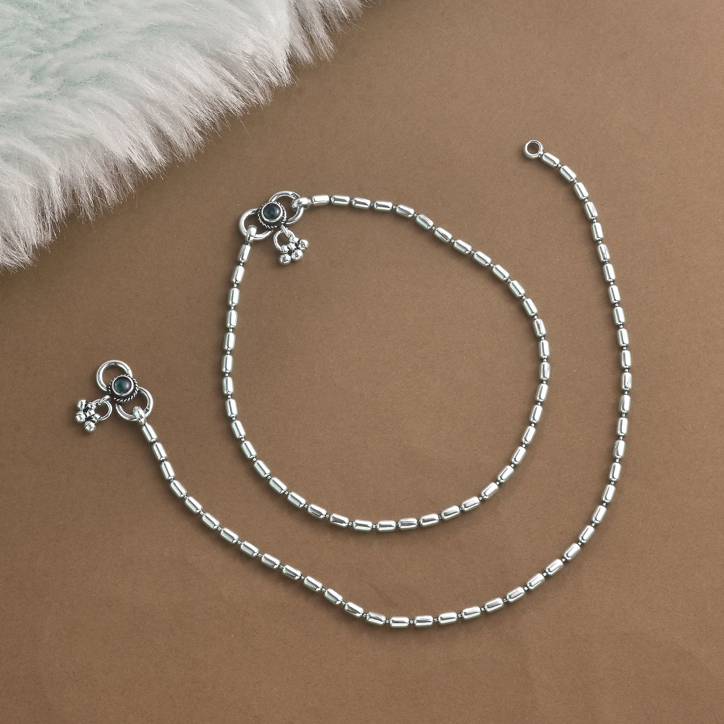 Silver Bead Bliss Anklet( Pair)