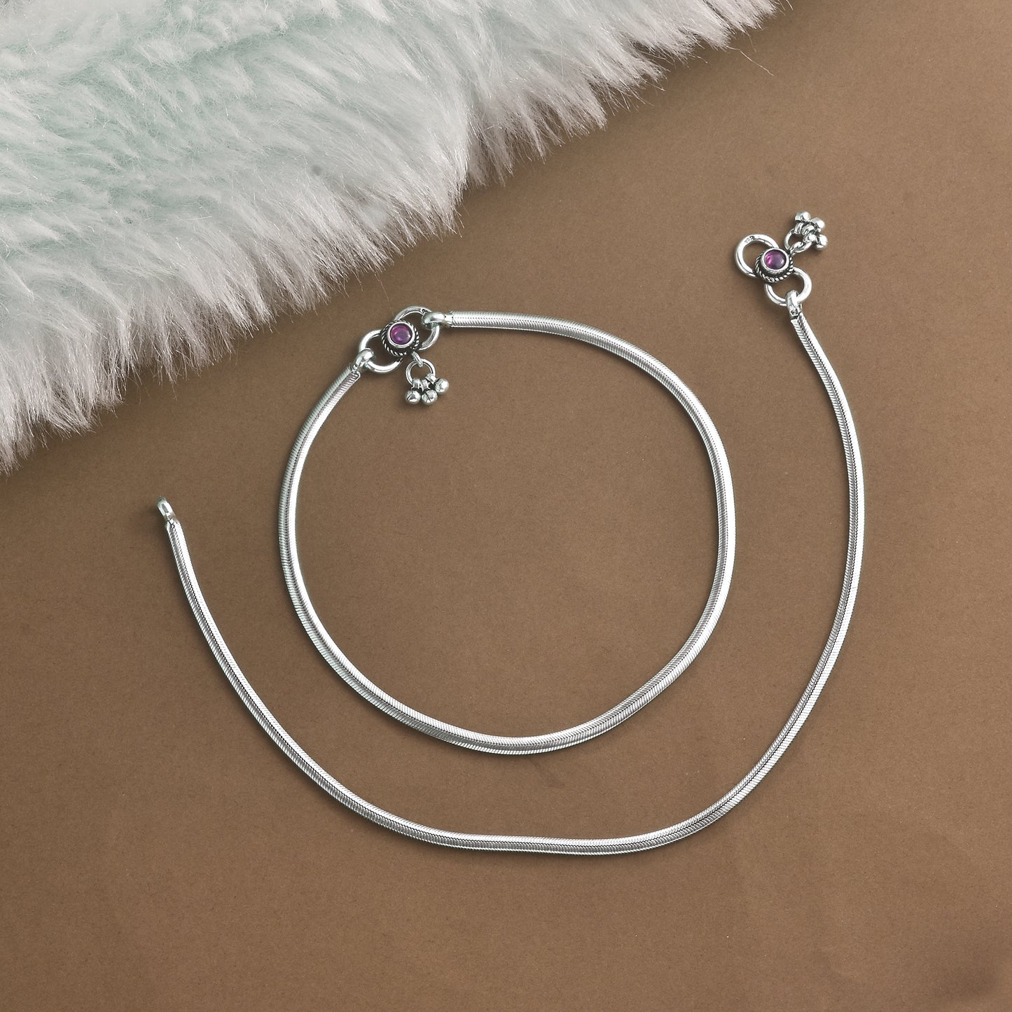 Silver Dazzling Plain Chain Anklet( Pair)