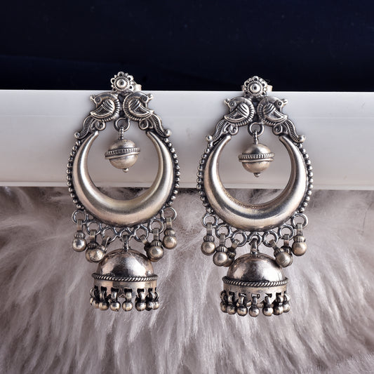 Silver Mayuri Chandbaali Jhumka Earrings