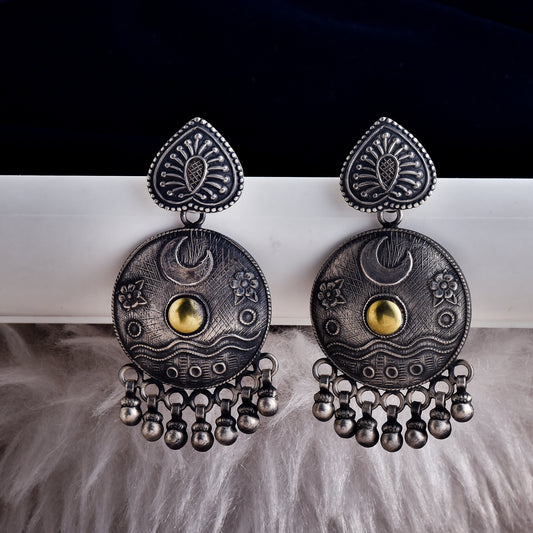 Silver Moonlit Meadows Tribal Jhumka Earrings
