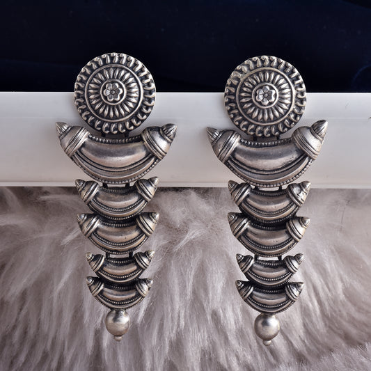 Antique Silver Lunar Fall  Jhumka Earrings