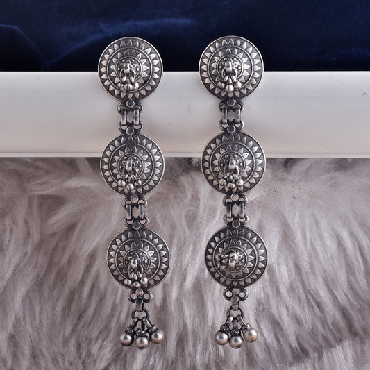 Silver Mandala Floral Droplet Jhumka Earrings