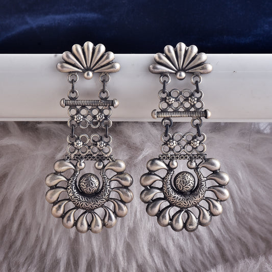Silver Blossom Crest Jhumka Earrings