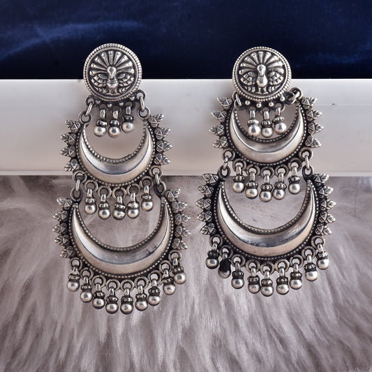 Silver Crescent & Bells Chimes Jhumka Earrings
