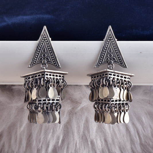 Silver Tribal Triangle Chimes Earrings