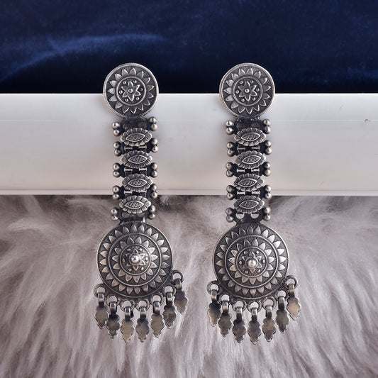 Silver Mandala Flower Jhula Earrings
