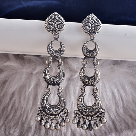 Silver Crescent Loops Jhumka Earrings