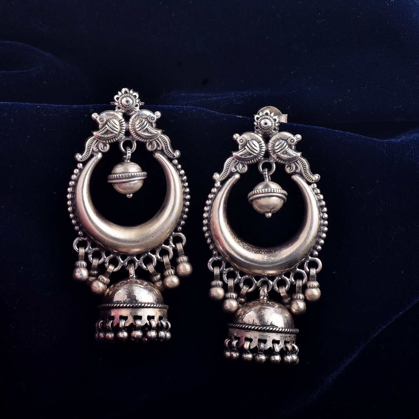 Silver Mayuri Chandbaali Jhumka Earrings