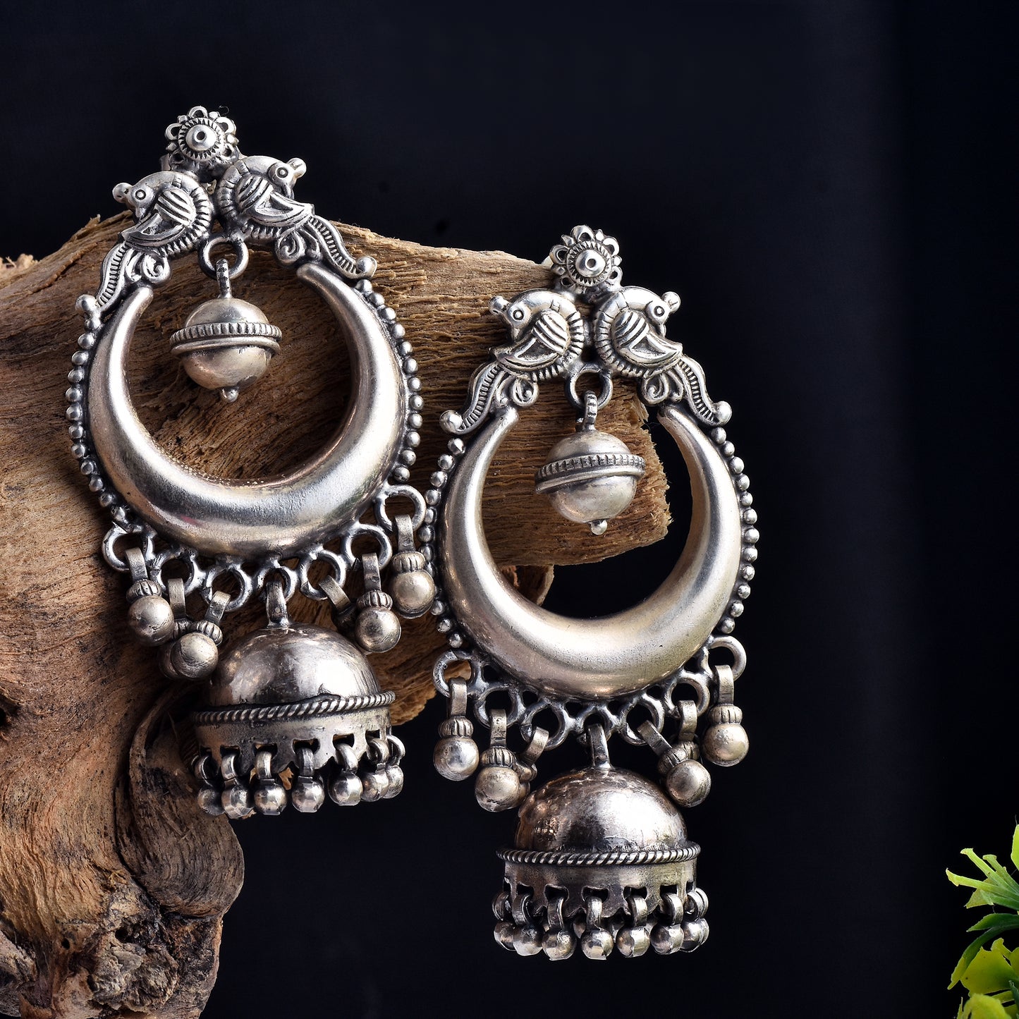 Silver Mayuri Chandbaali Jhumka Earrings