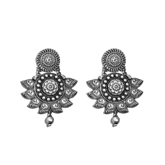 Antique Mandala And Phool Jhumka Earrings