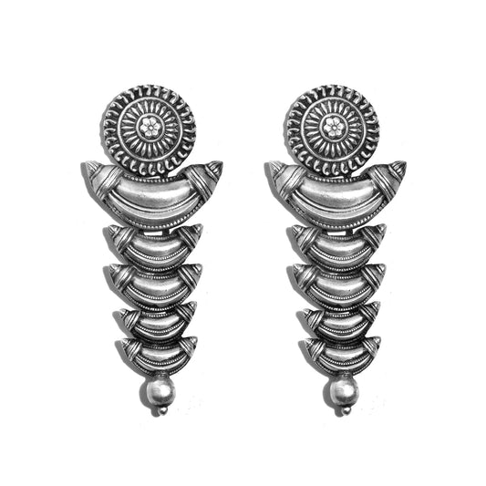 Antique Silver Lunar Fall  Jhumka Earrings