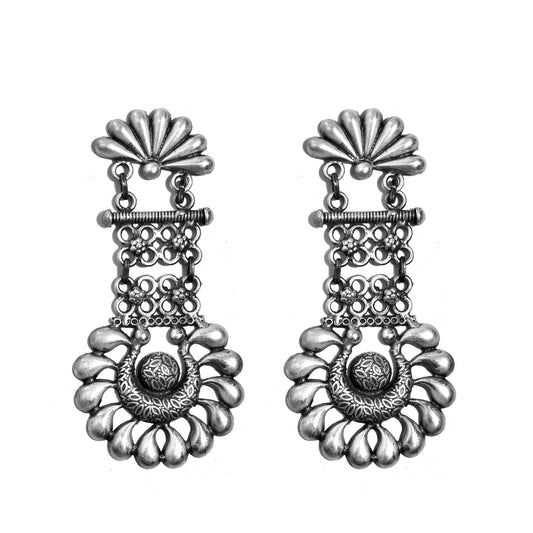Silver Blossom Crest Jhumka Earrings