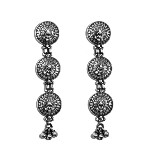 Silver Mandala Floral Droplet Jhumka Earrings