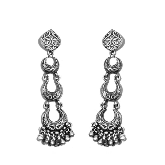 Silver Crescent Loops Jhumka Earrings