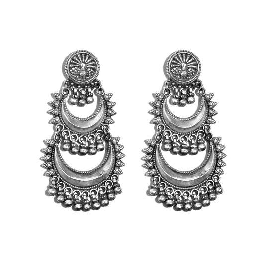 Silver Crescent & Bells Chimes Jhumka Earrings
