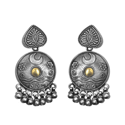 Silver Moonlit Meadows Tribal Jhumka Earrings