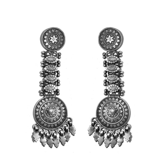 Silver Mandala Flower Jhula Earrings