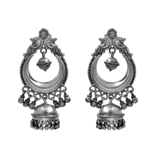 Silver Mayuri Chandbaali Jhumka Earrings