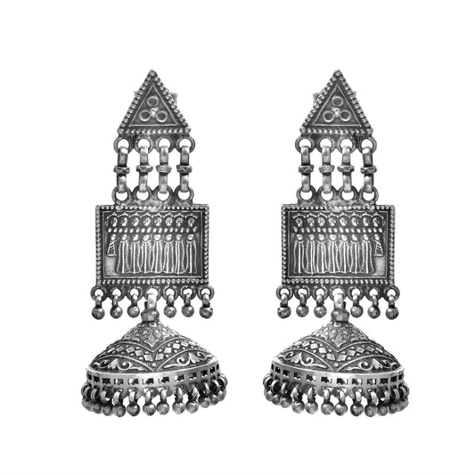 Silver Heritage Dome Drop Jhumka Earrings