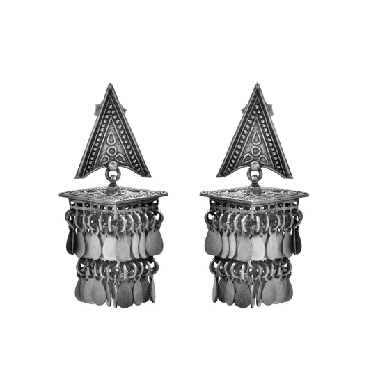 Silver Tribal Triangle Chimes Earrings