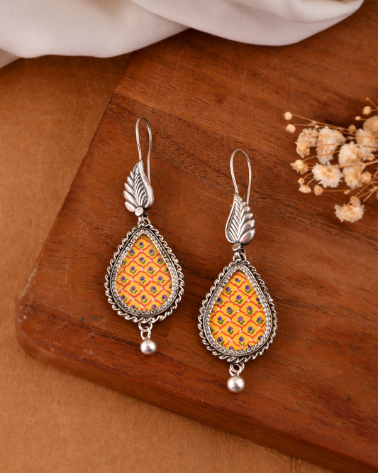 Silver Leaf Drop Hasthkala Earrings