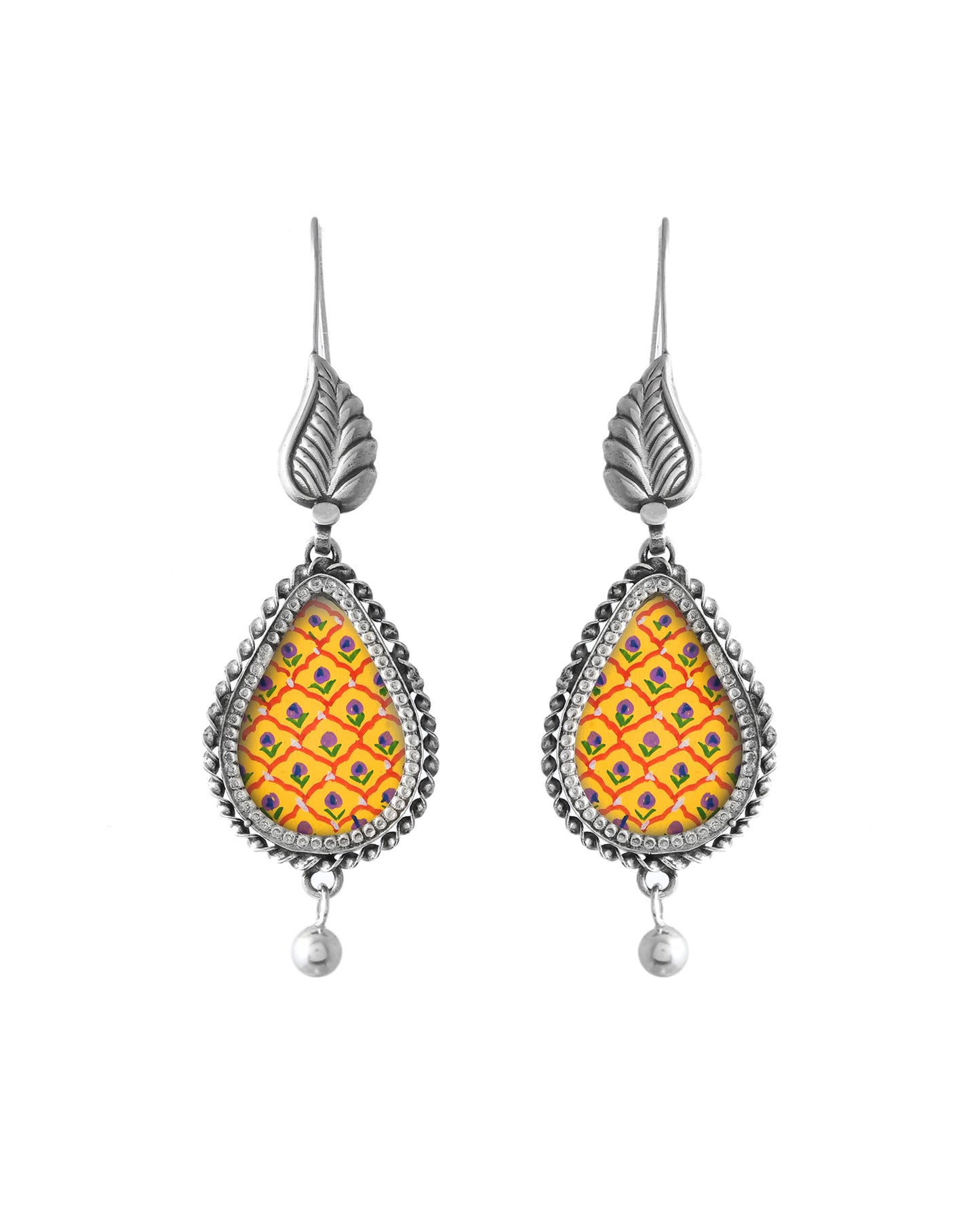 Silver Leaf Drop Hasthkala Earrings