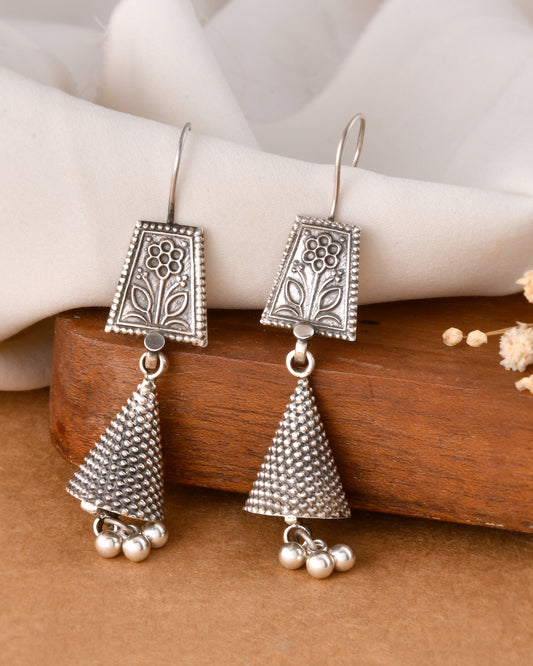 Silver Flower Cone Bells Earrings