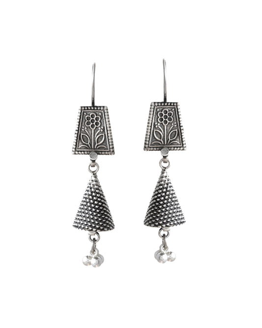 Silver Flower Cone Bells Earrings