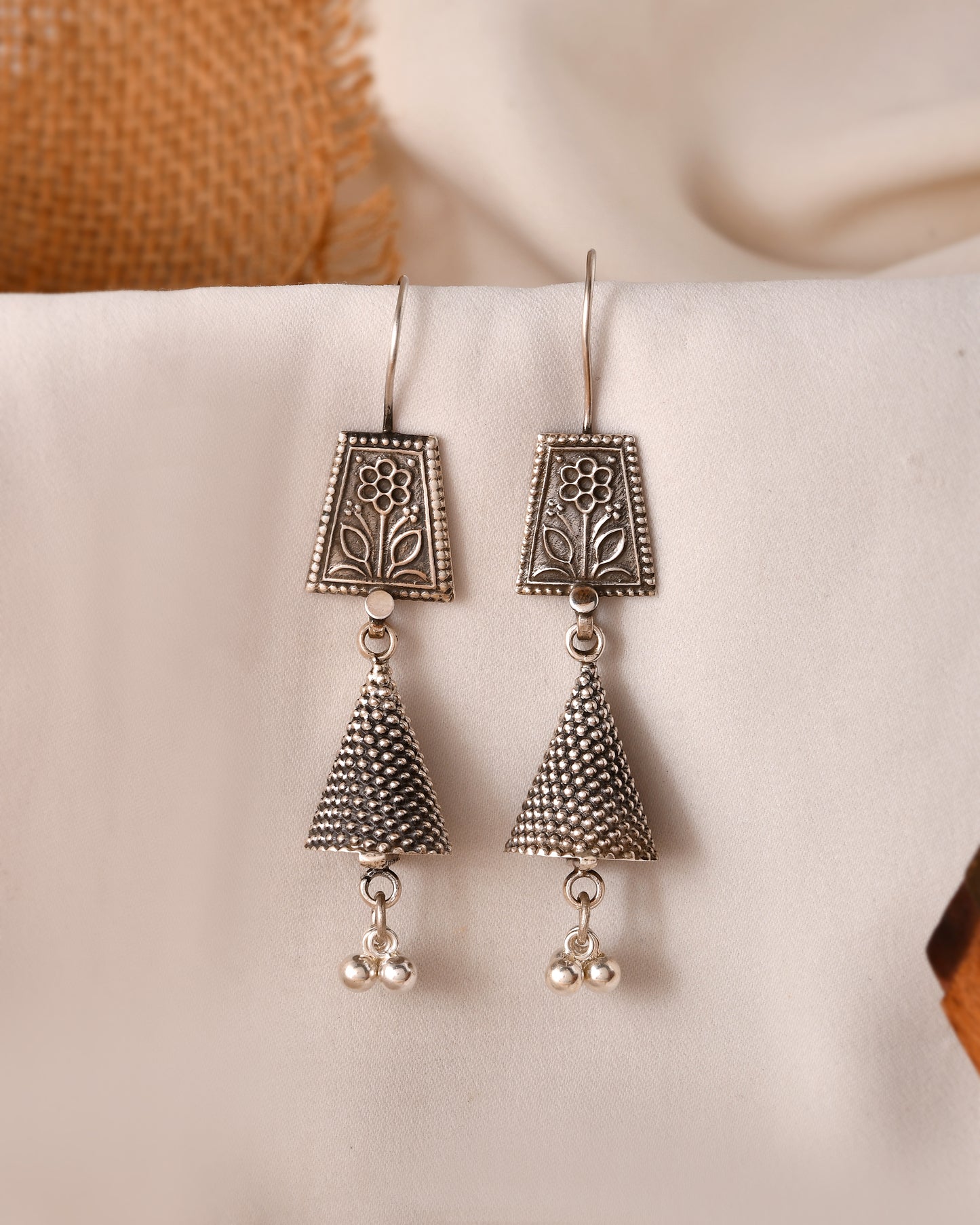 Silver Flower Cone Bells Earrings