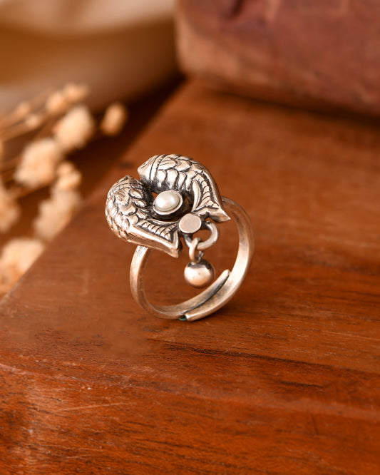 Silver Fish And Pearl Ring