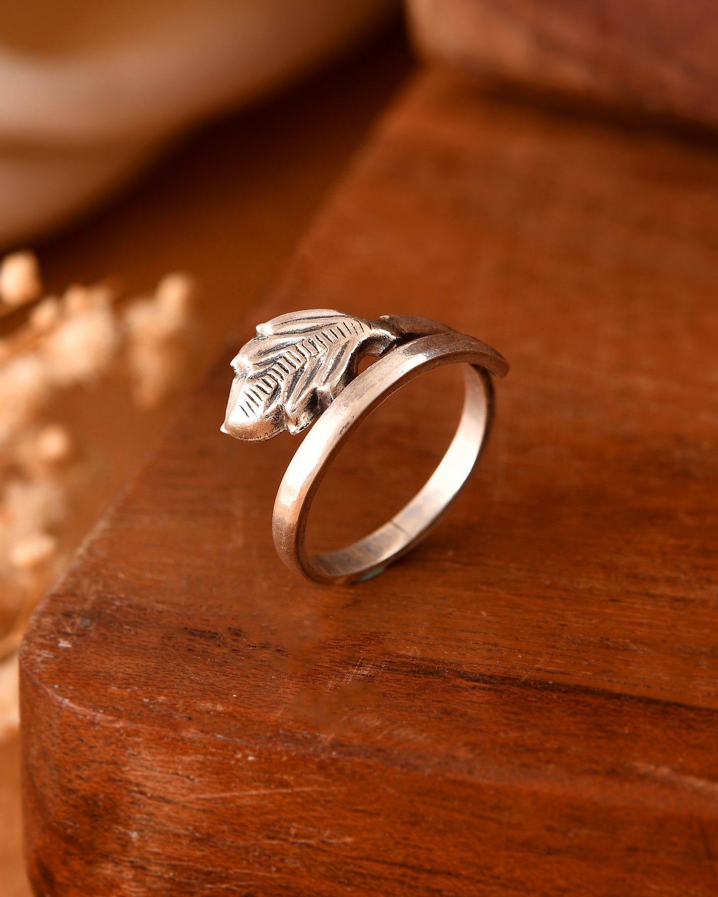 Silver Adjustable Leaf Ring