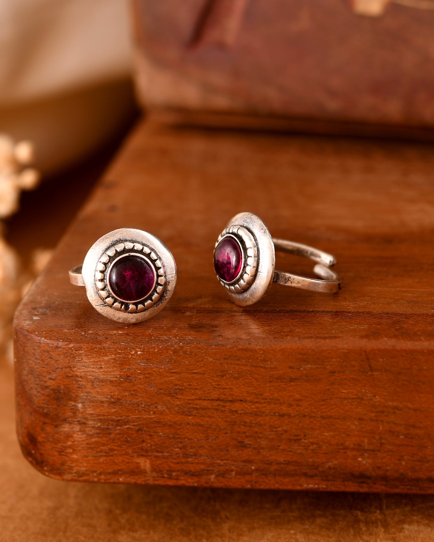 Silver Simple Ruby Toe-rings( Pair)