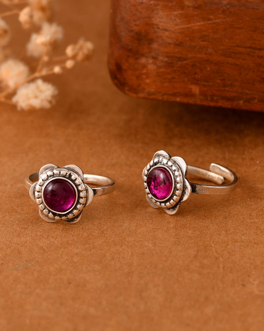 Silver Ruby Dainty Flower Toe-rings( Pair)