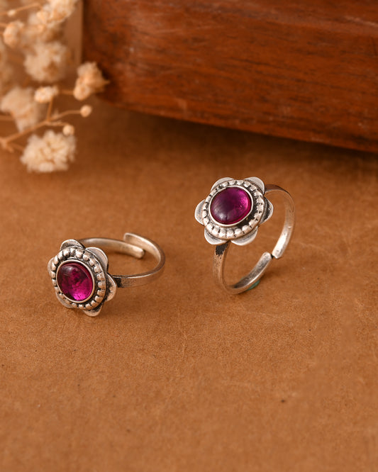 Silver Ruby Dainty Flower Toe-rings( Pair)