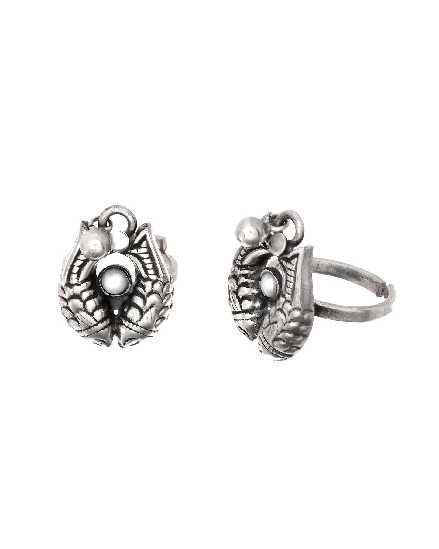 Silver Fish And Pearl Toe-rings( Pair)