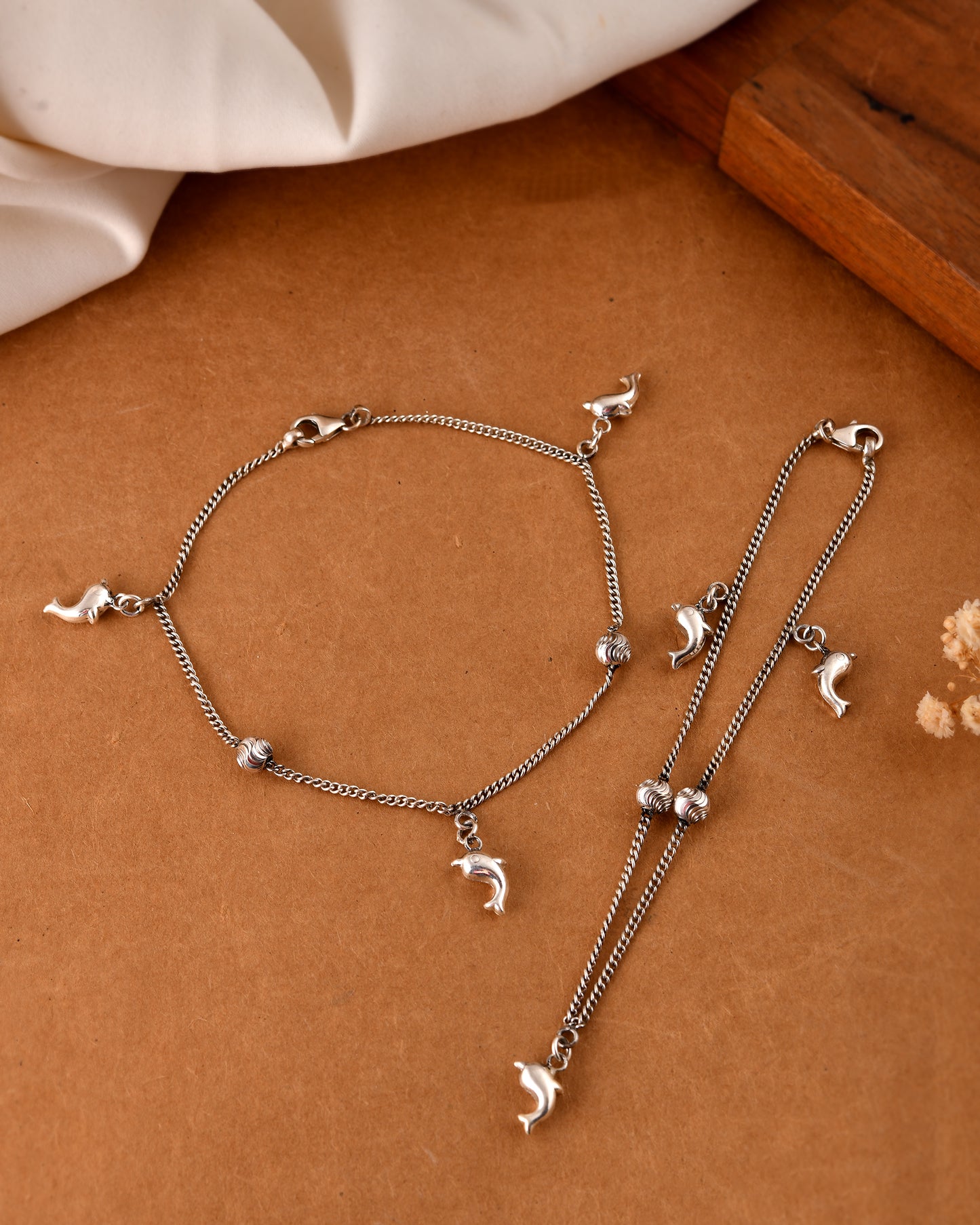 Silver Dolphin Charm Anklet( Pair)