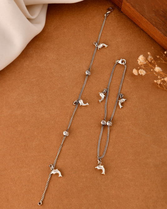 Silver Dolphin Charm Anklet( Pair)