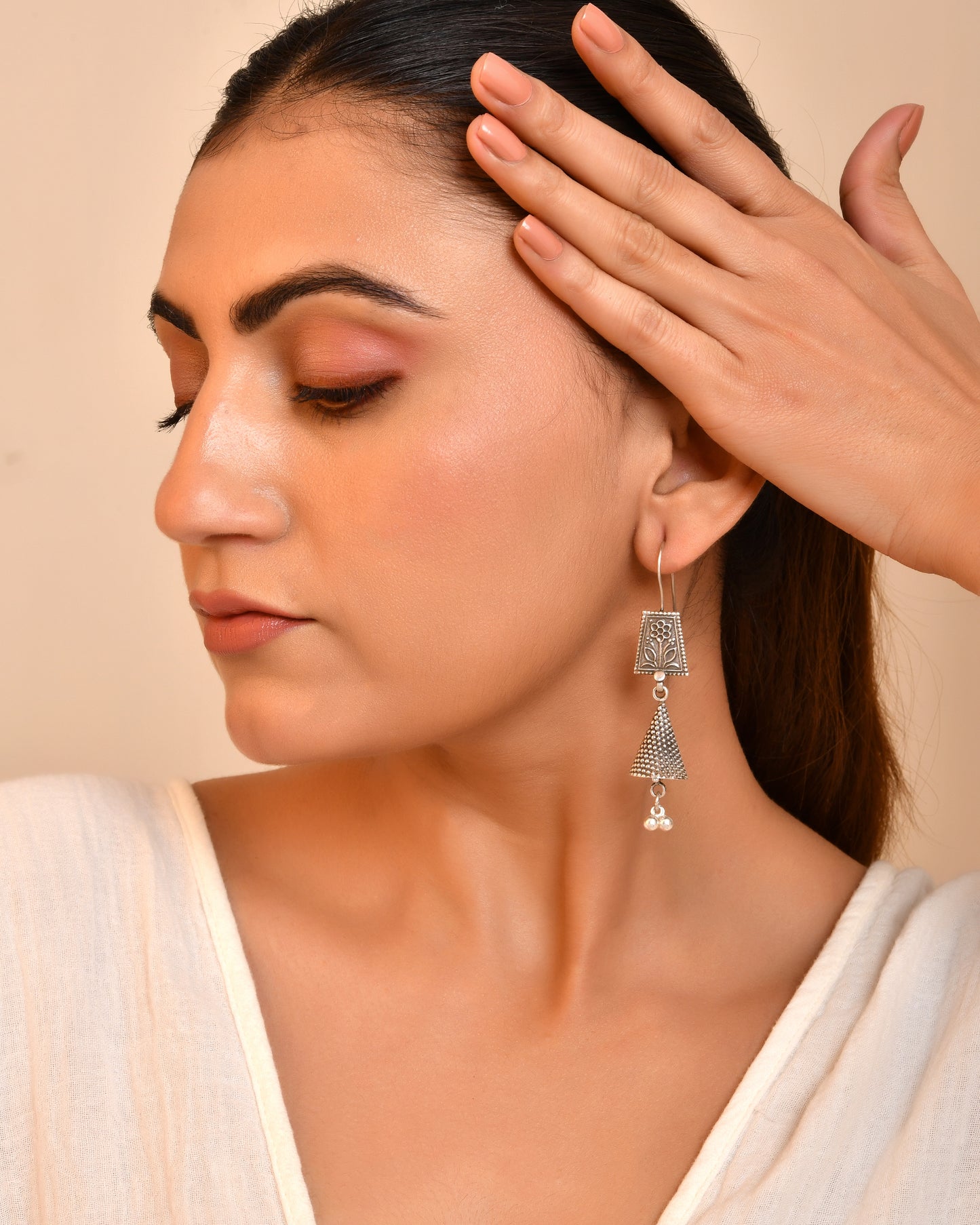 Silver Flower Cone Bells Earrings