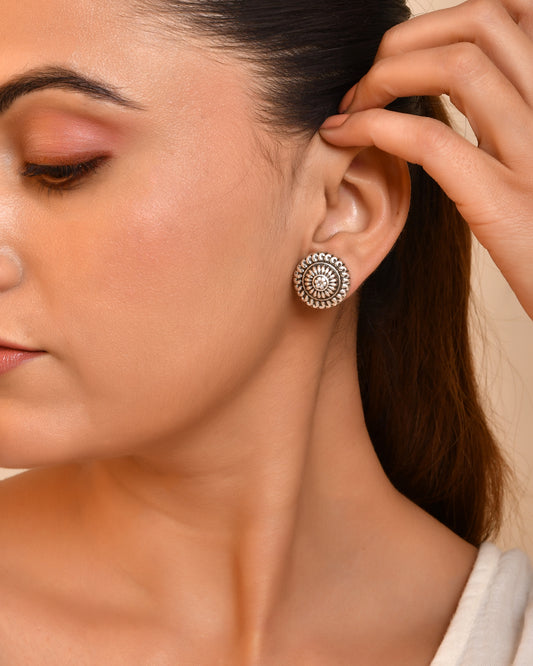 Silver Mandala Flower Stud Earrings