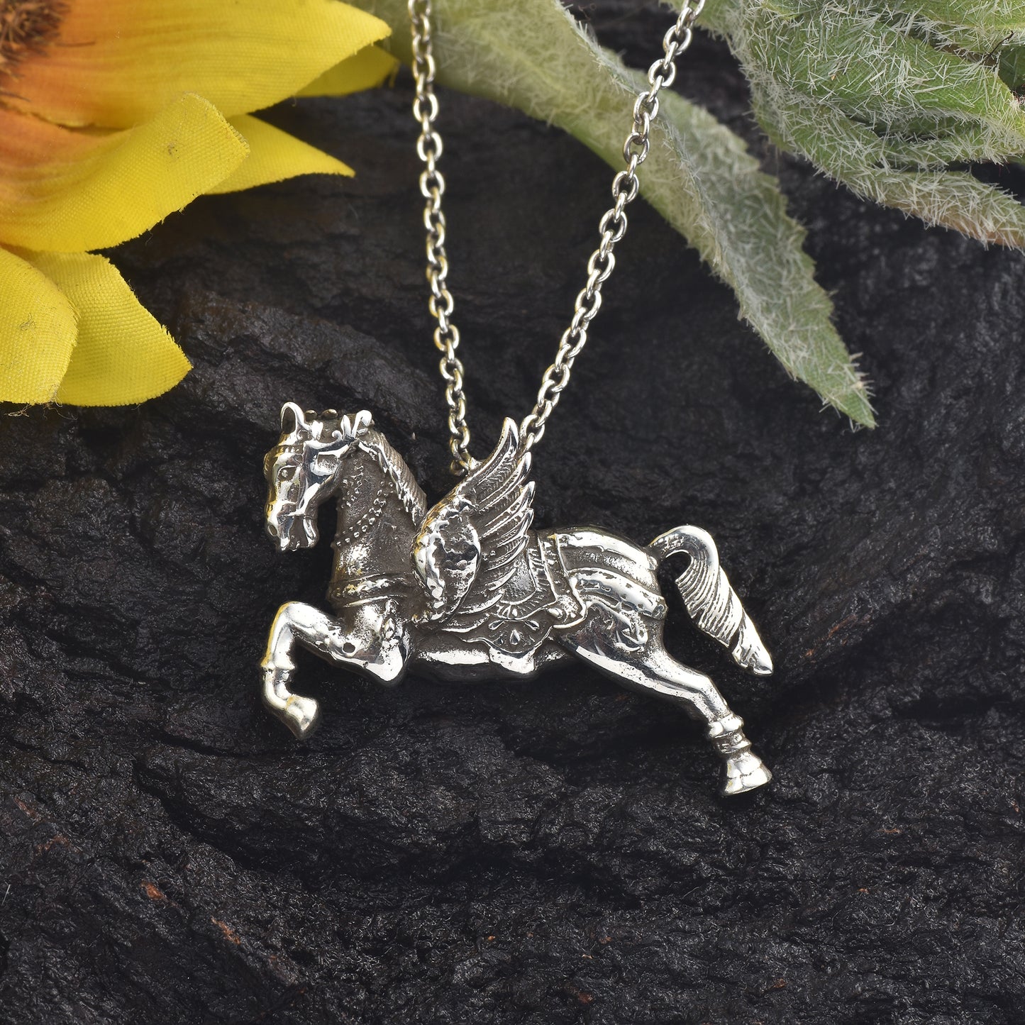 Silver Flying Unicorn Pendant With Chain