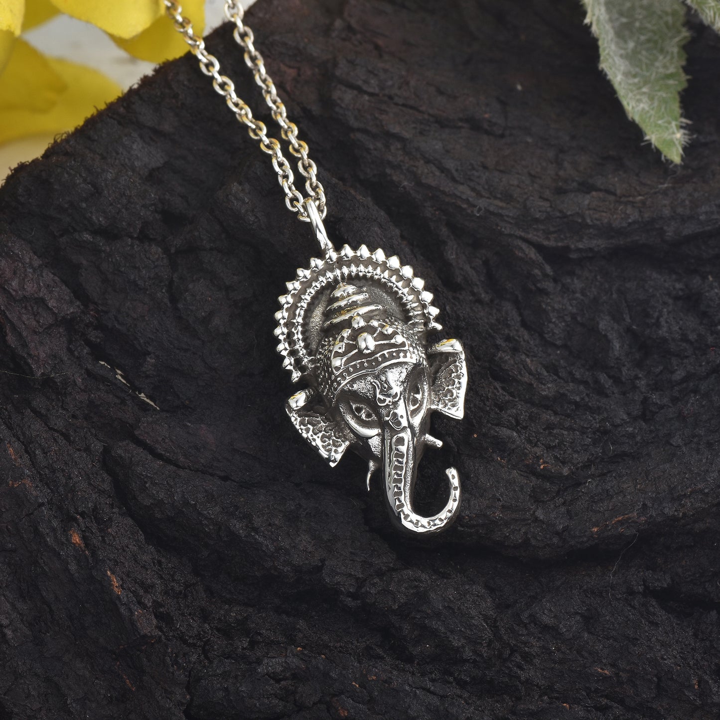 Silver Vintage Ganesha Face Pendant With Chain