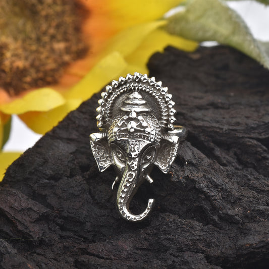 Silver Ganesha Gajraj Face Ring