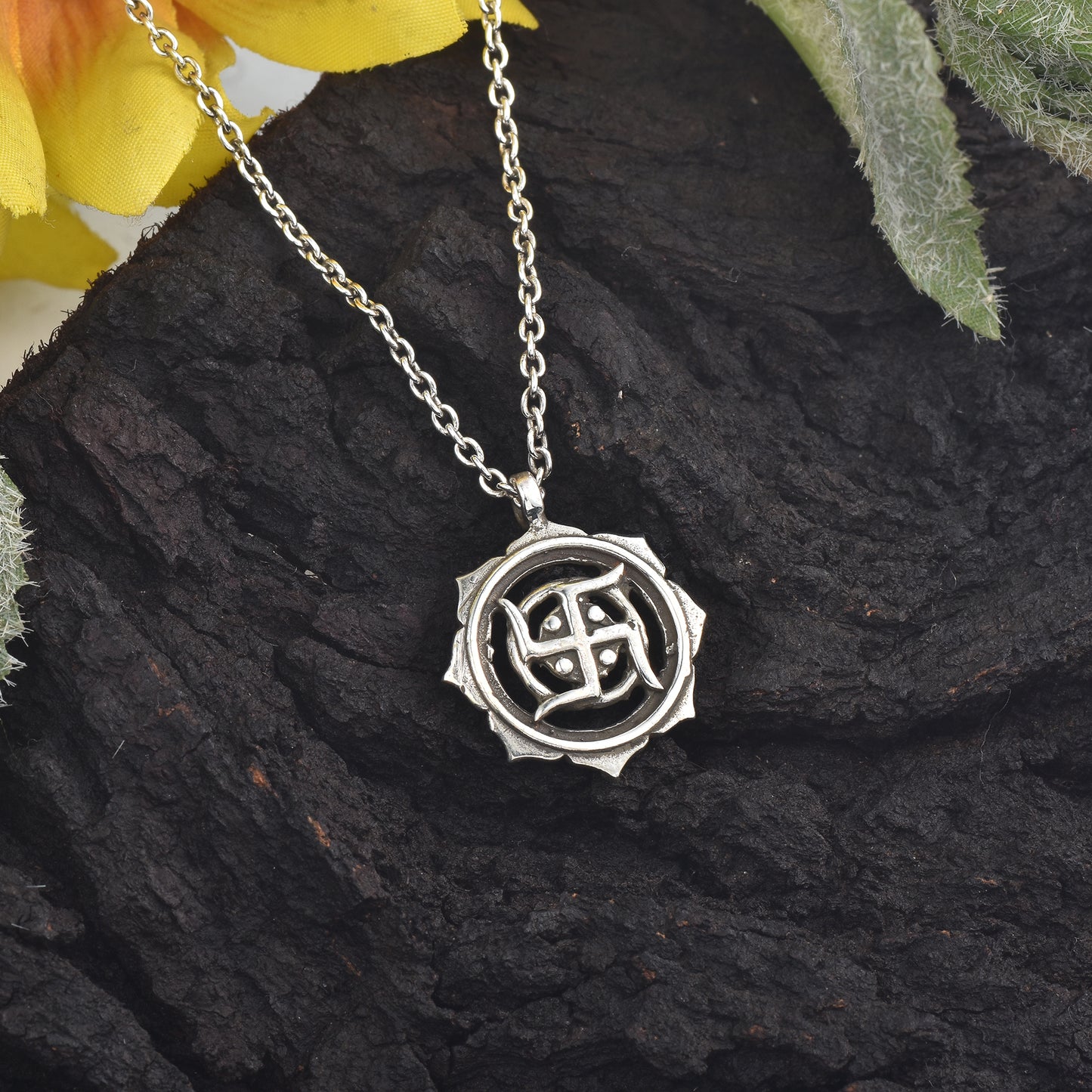 Silver Swastik Pendant With Chain